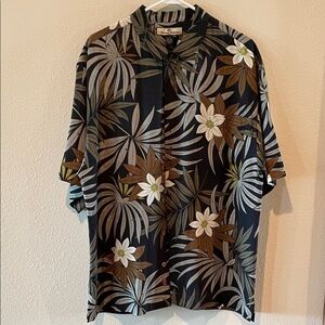 Tommy Hilfiger Black and Brown Floral Casual Button Down Shirt
